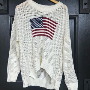 Maurices Cream Knit Sweater with Flag Design